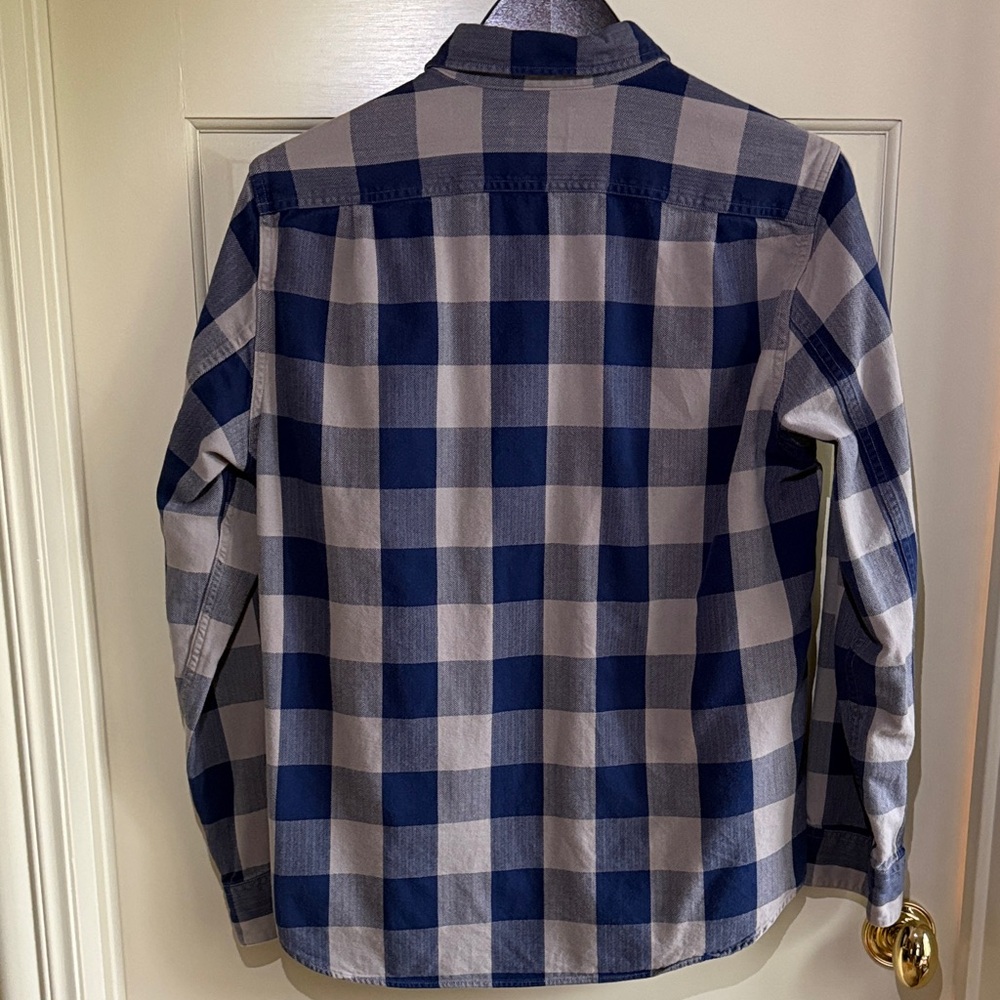 Men’s J. Crew Blue and Gray Buffalo Plaid Medium Weight Button Down Cotton Shirt - Picture 3 of 3